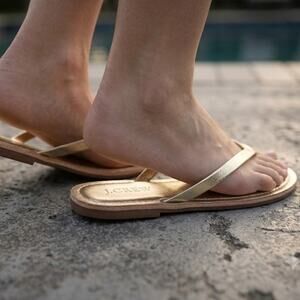 J.Crew Metallic Gold Thin Strap Flip Flop Thong Sandals Women's Size 6